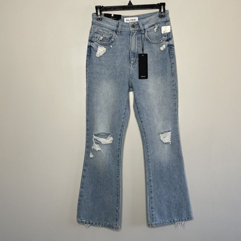 DL1961 Jeans Womens 24 Wallace Cropped Flare NEW Distressed Ripped Knee Cotton